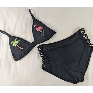 Hollister Black 2pc High Waisted Bikini Swimsuit Amersterdam Boho Festival Retro